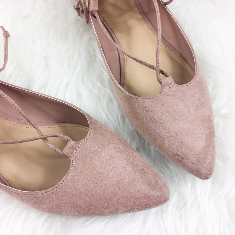 Old Navy Lace Up Bow Tie Faux Suede Flats